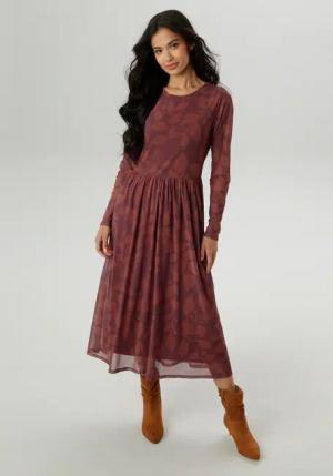 Aniston SELECTED Midikleid, mit floralem Blättermuster in warmen Brauntönen - NEUE KOLLEKTION