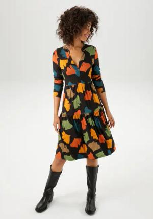 Aniston CASUAL Jerseykleid, mit bunten Blättern bedruckt - jedes Teil ein Unikat - NEUE KOLLEKTION