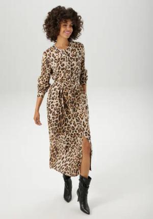 Aniston CASUAL Blusenkleid, (mit abnehmbarem Bindegürtel), mit trendigem Leo-Print - jedes Teil ein Unikat - NEUE KOLLEKTION