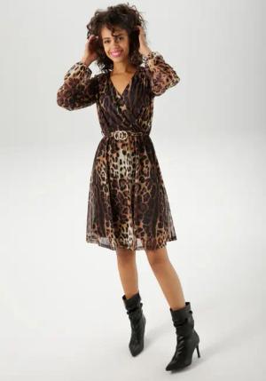 Aniston CASUAL Blusenkleid, mit dekorativer Brosche am fixiertem Bindegürtel - NEUE KOLLEKTION