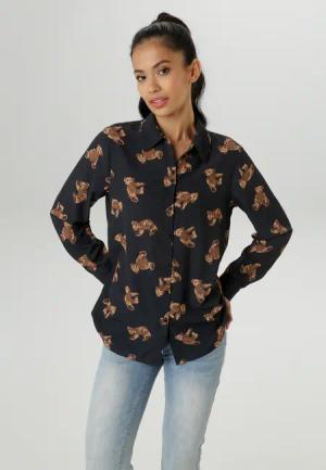 Aniston SELECTED Hemdbluse, mit trendigen Teddybärchen bedruckt - NEUE KOLLEKTION