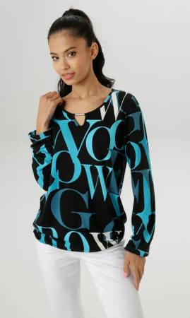 Aniston SELECTED Langarmshirt, mit Cut-out und trendy Buchstabendruck - NEUE KOLLEKTION