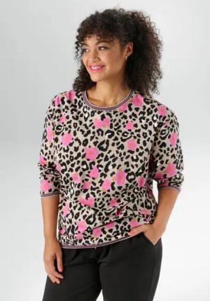 Aniston PLUS Sweatshirt, mit großflächigem, farbenfrohem Leoblumendruck - NEUE KOLLEKTION
