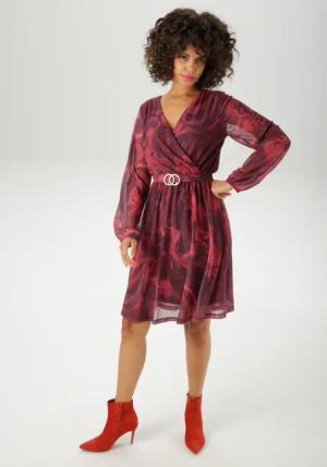 Aniston CASUAL Blusenkleid, mit dekorativer Brosche am fixiertem Bindegürtel - NEUE KOLLEKTION