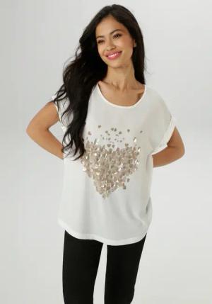 Aniston SELECTED Shirtbluse, mit glänzenden, goldfarbenen Herzen bedruckt - NEUE KOLLEKTION