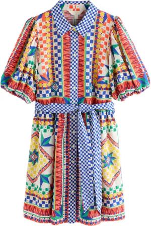 Next Minikleid Mini-Hemdblusenkleid, Bindegürtel und Puffärmeln