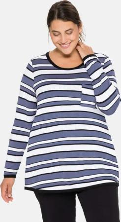 Sheego Langarmshirt mit Ringelmuster und Brusttasche, marine gestreift, Gr.48/50