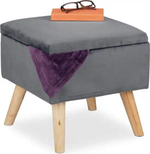 relaxdays Polsterhocker Samthocker mit Stauraum, Dunkelgrau