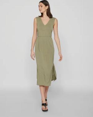 Vila Shirtkleid Elegantes Sommer Kleid V-Ausschnitt