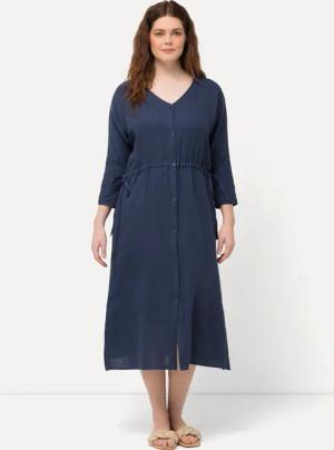 Ulla Popken Midikleid Bubble-Midikleid V-Ausschnitt 3/4-Arm
