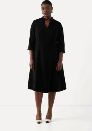 Ulla Popken Jerseykleid Midikleid Stehkragen V-Ausschnitt