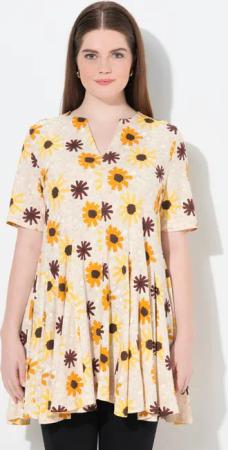 Ulla Popken T-Shirt T-Shirt Blüten Tunika-Ausschnitt