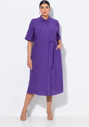 Ulla Popken Hemdblusenkleid Midikleid A-Linie Hemdkragen