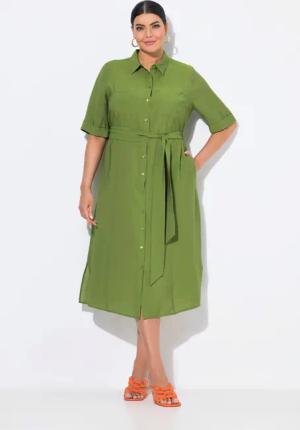 Ulla Popken Hemdblusenkleid Midikleid A-Linie Hemdkragen