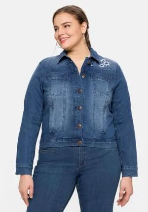 Kurze Jeansjacke mit Trachten-Stickereien, blue Denim, Gr.58