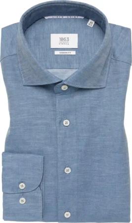 MODERN FIT Linen Shirt in dunkelblau unifarben