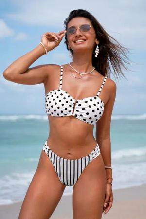 Bikini-Set mit Polka-Dots und Streifenmuster
