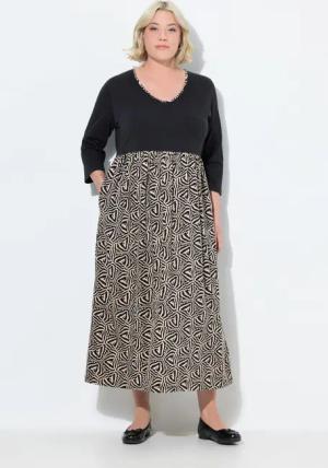 Ulla Popken Maxikleid Jerseykleid A-Linie V-Ausschnitt