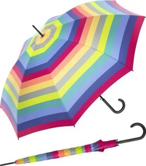 United Colors of Benetton Stockregenschirm Long AC mit Auf-Automatik - Multistripe lime punch, die Trendfarben in bunter Mischung