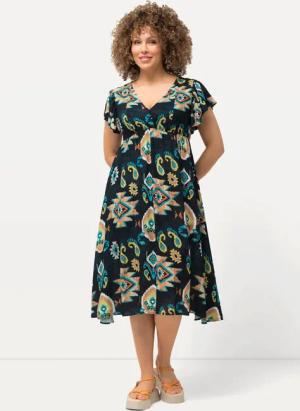 Ulla Popken Midikleid Midikleid Wickeloptik V-Ausschnitt