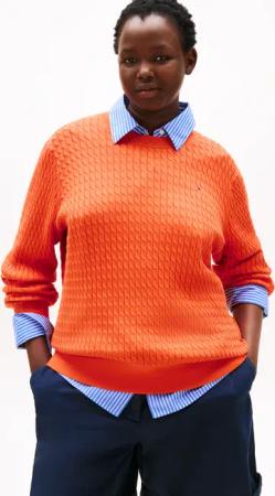 Tommy Hilfiger Curve Strickpullover "CRV CO CABLE FINE GG C-NK LS SWT", in großen Größen, mit Zopfmuster