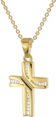 trendor 28578 Damen Kreuz-Anhänger 333 Gelbgold mit vergoldeter Silberkette