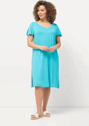 Ulla Popken Maxikleid Jersey-Midikleid A-Linie V-Ausschnitt