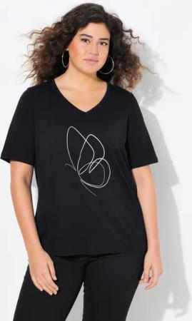 Ulla Popken T-Shirt T-Shirt Metallic-Tiermotiv V-Ausschnitt