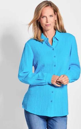 GOLDNER Hemdbluse Verlängerte Langarm Musselin-Bluse
