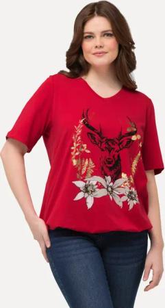 Ulla Popken T-Shirt T-Shirt Trachtenmotiv V-Ausschnitt