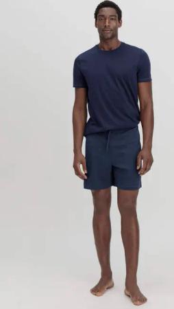 hessnatur Herren Schlaf Shorts Relaxed aus Bio-Baumwolle - blau - Größe 50