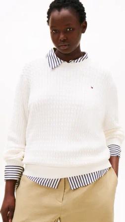 Tommy Hilfiger Curve Strickpullover "CRV CO CABLE FINE GG C-NK LS SWT", in großen Größen, mit Zopfmuster