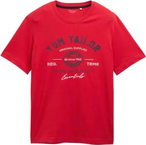 TOM TAILOR Herren T-Shirt mit Logo-Print, rot, Logo Print, Gr. S