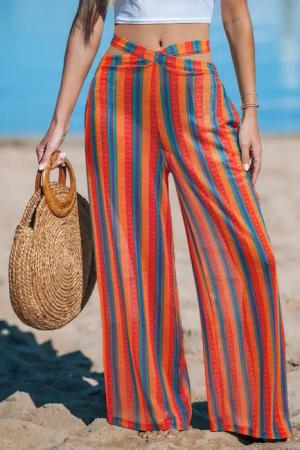 Orange Gestreifte Elastischer Bund Strandhose