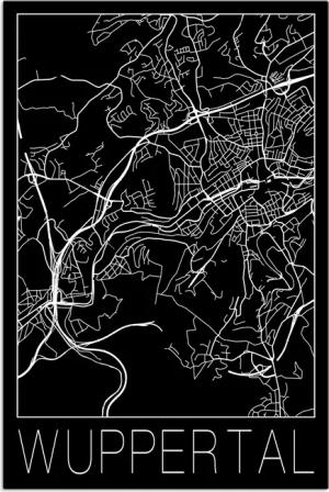 Artland Leinwandbild "Retro Karte Wuppertal Schwarz", Deutschland, (1 St.), auf Keilrahmen gespannt