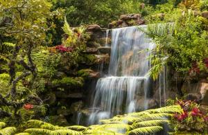 Papermoon Fototapete "WASSERFALL-FLUSS SEE WALD STEINE BLUMEN BERGE BACH XXL"