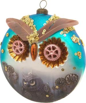 Krebs Glas Lauscha Christbaumschmuck "Steampunk Eulen-Taler", (1 tlg.), Christbaumschmuck aus Glas, mundgeblasen, handgefertigt, Tierfigur