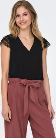 ONLY Kurzarmshirt "ONLELVA FR S/S LACE V-NECK TOP CS PTM"