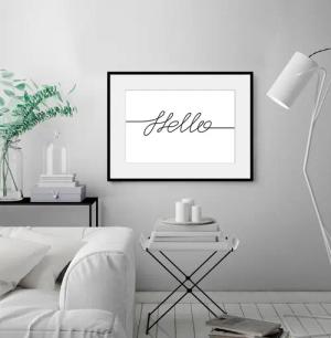 queence Bild "Hello", Schriftzug-Schriftzüge-Sprüche & Texte-Schwarz-Weiß, (1 St.), HD Premium Poster-Druck inkl. Holzrahmen