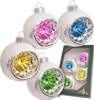 Krebs Glas Lauscha Christbaumschmuck "Reflexkugeln Retro mit Schneedach", (Packung, 4 tlg.), Christbaumschmuck aus Glas, handgefertigt, Christbaumkugeln