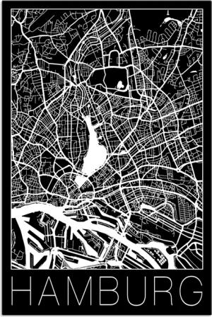 Artland Wandbild "Retro Karte Hamburg Deutschland Schwarz", Deutschland, (1 St.), als Alubild, Outdoorbild, Leinwandbild, Poster in verschied. Größen