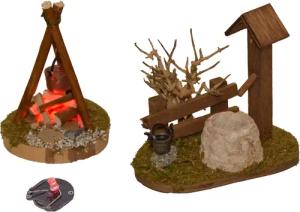Alfred Kolbe Krippen-Zubehör, Lagerfeuer mit Flackerplatine, für 8-10 cm Figuren, Brunnen