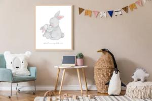 Lüttenhütt Bild mit Rahmen "oder Poster, Großer Hase und Hasenkind", Fantasy-Hase-Hasen-Liebessprüche-Schriftzug-Tiere, (1 St.), HD Premium Druck