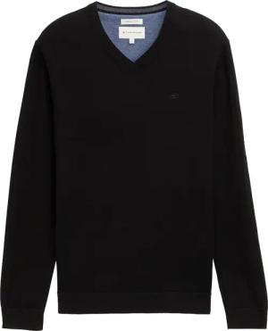 TOM TAILOR Herren Strickpullover mit V-Ausschnitt, schwarz, Uni, Gr. XXXL