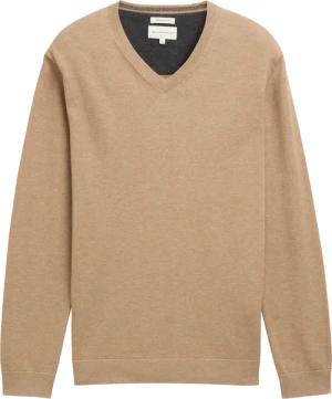 TOM TAILOR Herren Strickpullover mit V-Ausschnitt, braun, Meliert, Gr. S