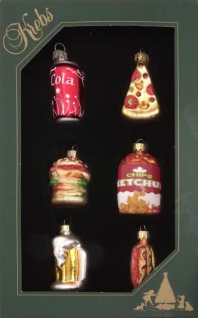 Krebs Glas Lauscha Christbaumschmuck "Mini Food Set, Multiocolor, 6cm", (Packung, 6 tlg.), Christbaumschmuck aus Glas, mundgeblasen, handgefertigt, mini, Figuren