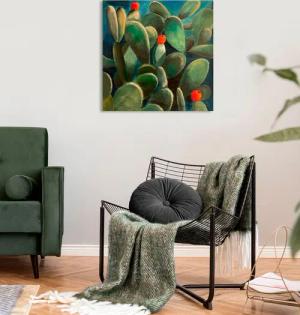 queence Leinwandbild "Cactus de Felanitx", Pflanzen-Kunst-Pflanzenbilder-Blumen-Blumenbilder, (1 St.), Premium-Leinwandstoff, Handarbeit aus Deutschland