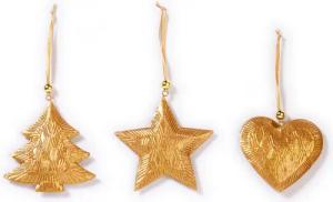CHRISTMAS GOODS by Inge Baumbehang "Herz, Stern, Baum, Weihnachtsdeko, Christbaumschmuck", (Set, 6 St.), 3-fach sortiert, goldfarben