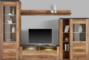 Home affaire Wohnwand "Larona, Anbauwand, Set 4 Teilig", (Set, 4 St.), bestehend aus 1 TV-Board, 1 Highboard, 1 Vitrine, 1 Wandregal