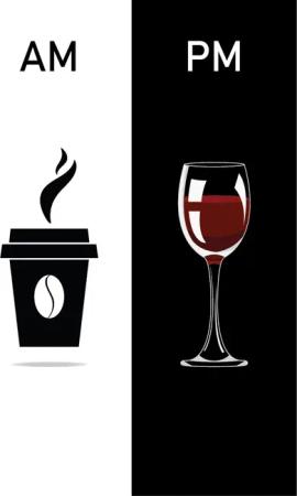queence Wanddekoobjekt "AM PM - Kaffeebecher und Wein", Stahlschild, Blechschild, Spruch, Witzig, Wanddeko, retro, 20x30cm